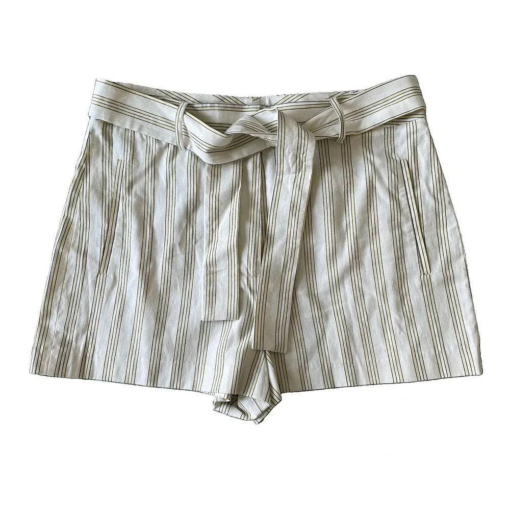 1.State Striped Tie Waist Shorts Women's 12 100% Cotton Coastal Chic Old Money - Picture 2 of 8
